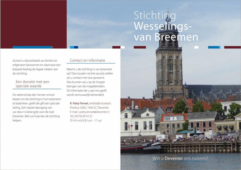 Brochure legaten Stichting Wesselings- van Breemen